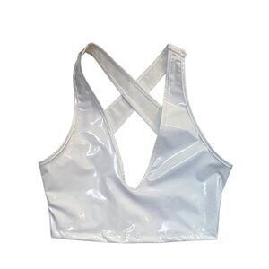 Shein White Patent Cross Back Crop Top S